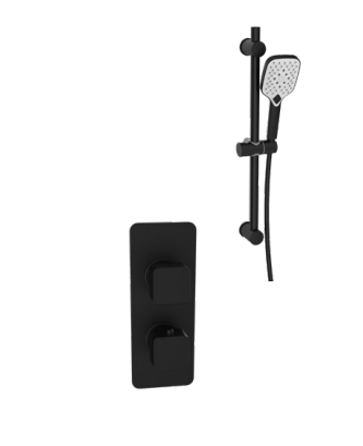 Kartell K-VIT Kolt Option 4 Thermostatic Concealed Shower with Adjustable Slide Rail Kit – Matt Black (SHO313KBL)(SHO312KBL)(SHO088NR)
