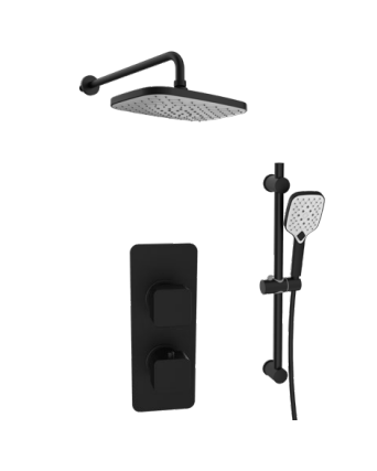 Kartell K-VIT Kolt Option 5 Thermostatic Concealed Shower with Diverter, Slide Rail Kit & Fixed Overhead Drencher – Matt Black (SHO314KBL)(SHO315KBL)(SHO312KBL)(SHO088NR)