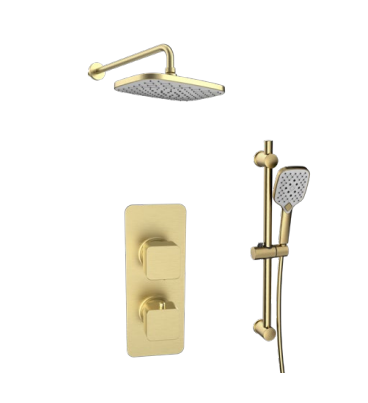 Kartell K-VIT Kolt Option 5 Thermostatic Concealed Shower with Diverter, Slide Rail Kit & Fixed Overhead Drencher – Brushed Brass (SHO324KBB)(SHO325KBB)(SHO322KBB)(SHO145OT)
