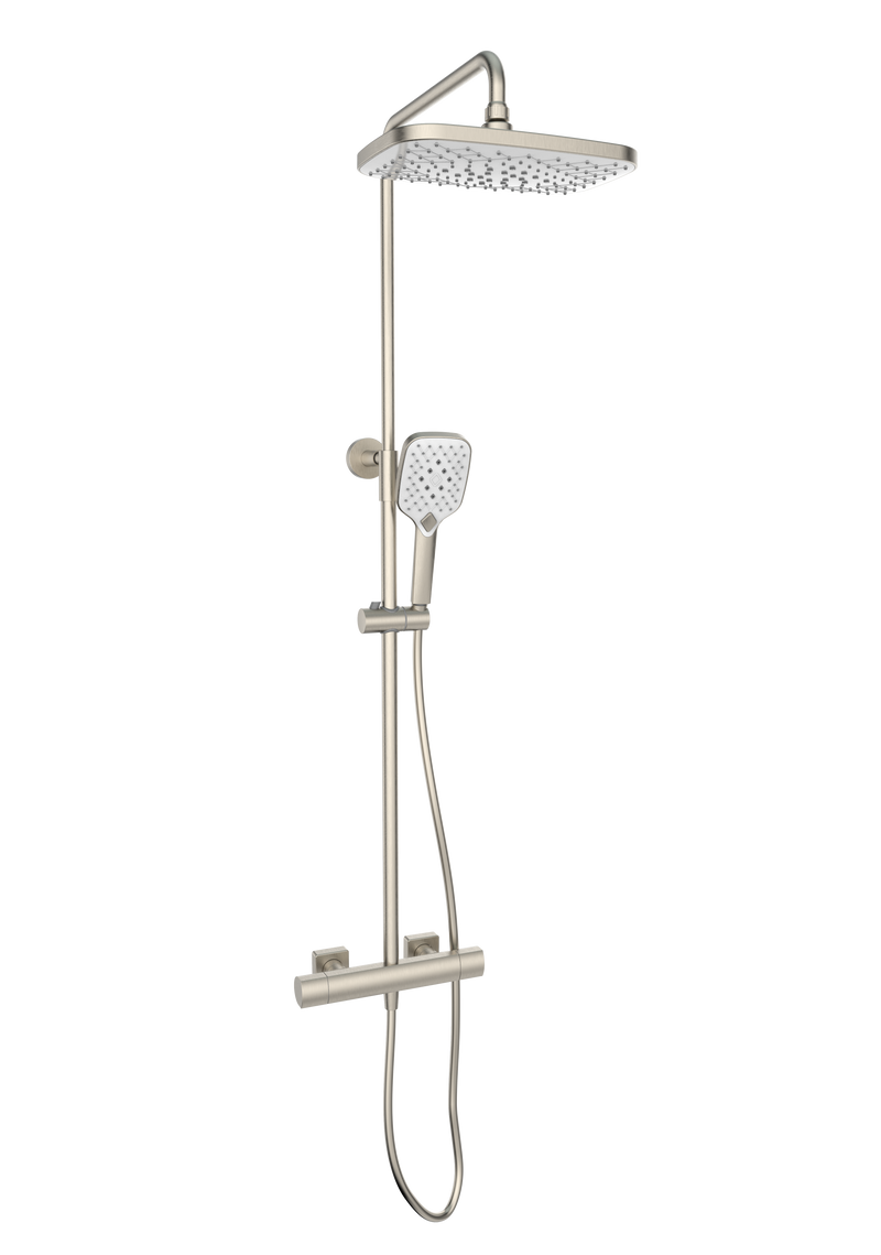 Kartell K-VIT Kolt Option 1 Thermostatic Bar Shower with Overhead Drencher and Sliding Handset – Brushed Nickel (SHO330KBN)
