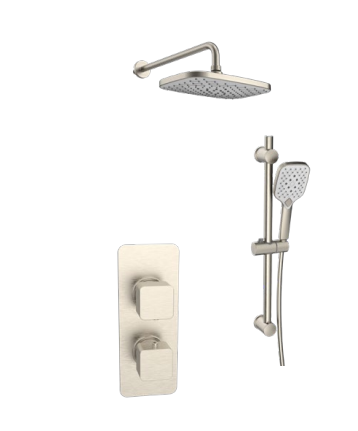 Kartell K-VIT Kolt Option 5 Thermostatic Concealed Shower with Diverter, Slide Rail Kit & Fixed Overhead Drencher – Brushed Nickel (SHO334KBN)(SHO335KBN)(SHO332KBN)(SHO090BN)