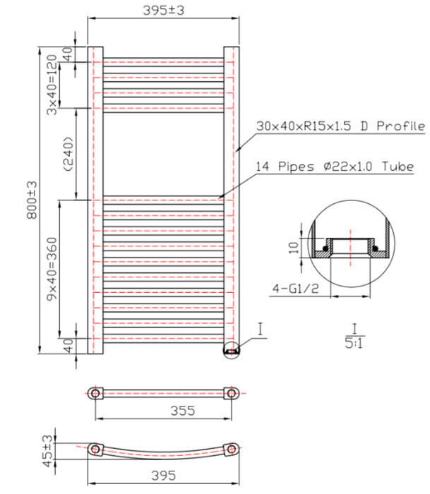 Kartell K-VIT K-Rail 22mm Straight Heated Towel Rail Textured Grey (STR408A)(STR508A)(STR608A)