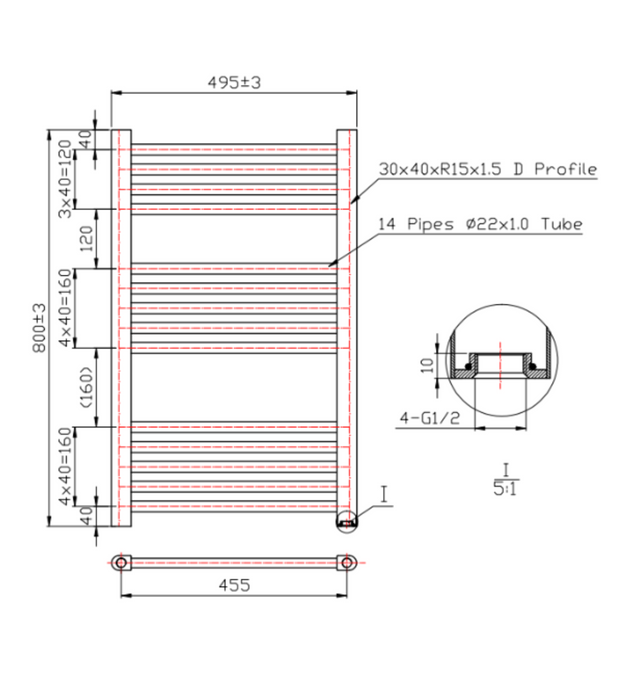 Kartell K-VIT K-Rail 22mm Straight Heated Towel Rail White (STR508W)(STR512W)(STR516W)(STR612W)