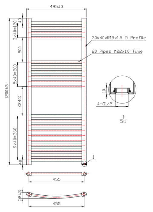 Kartell K-VIT K-Rail 22mm Straight Heated Towel Rail Textured Grey (STR412A)(SRE512A)(STR612A)