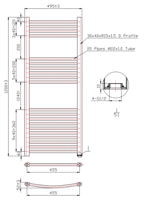 Kartell K-VIT K-Rail 22mm Straight Heated Towel Rail White (STR508W)(STR512W)(STR516W)(STR612W)