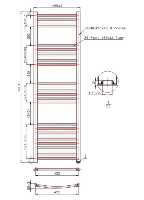 Kartell K-VIT K-Rail 22mm Straight Heated Towel Rail Textured Grey (STR416A)(STR516A)(STR616A)