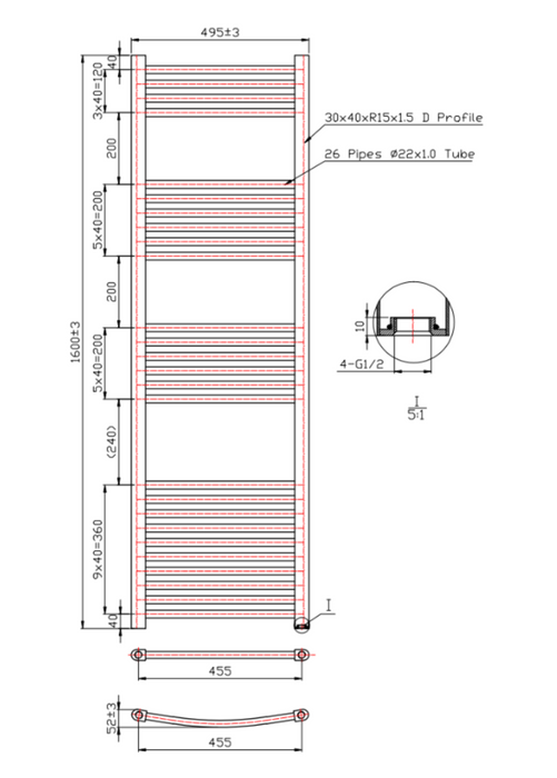 Kartell K-VIT K-Rail 22mm Straight Heated Towel Rail White (STR508W)(STR512W)(STR516W)(STR612W)
