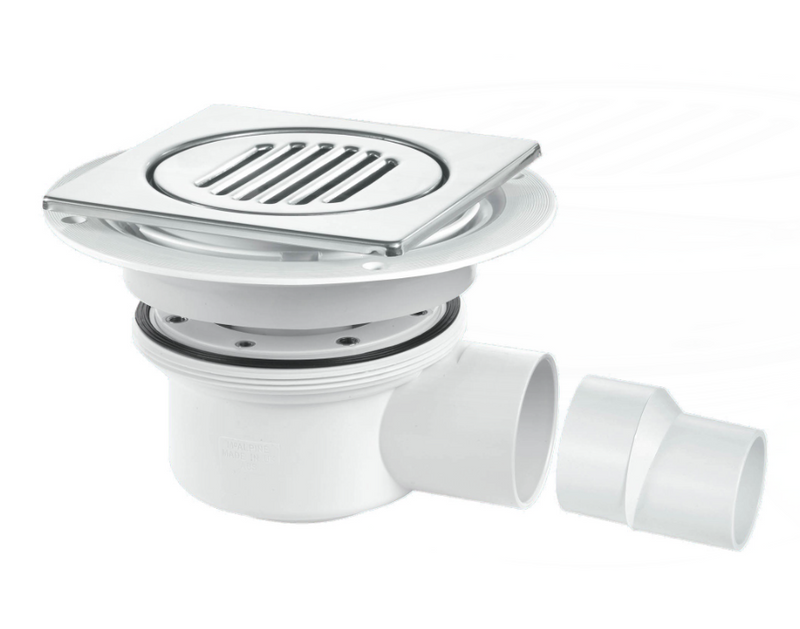 McAlpine TSG52-T150SS 2 Piece 50mm Water Seal Gravity Trapped Gully, Square Chrome Top For Tiled Floor
