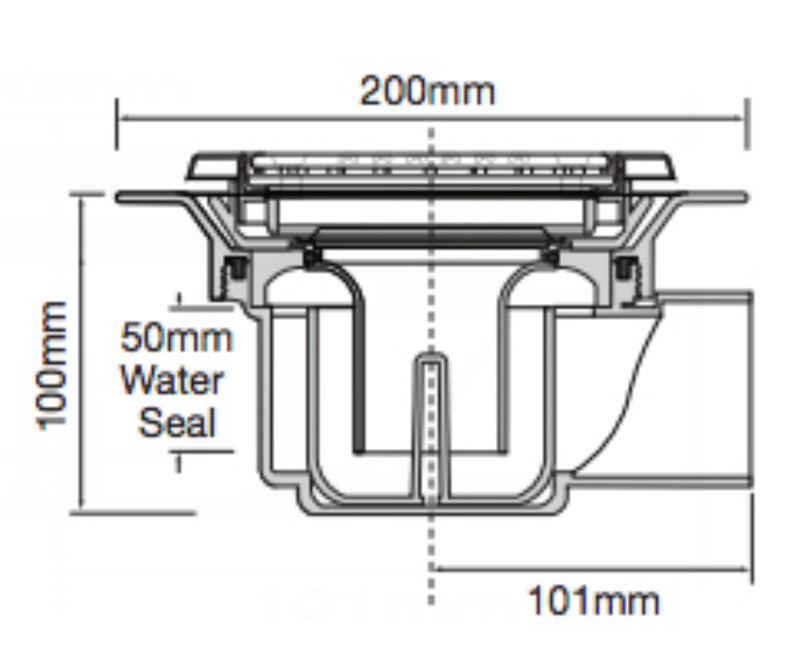 McAlpine TSG52-T150SS 2 Piece 50mm Water Seal Gravity Trapped Gully, Square Chrome Top For Tiled Floor