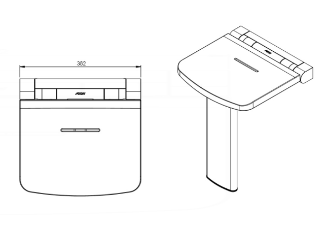 AKW Onyx Compact Fold-Up Shower Seat With Leg - Black (02802BK-LS)