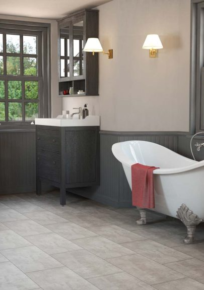 Vinyl Click Tile Flooring, Light Concrete, 305mm x 610mm x 5mm (2.02sqm)