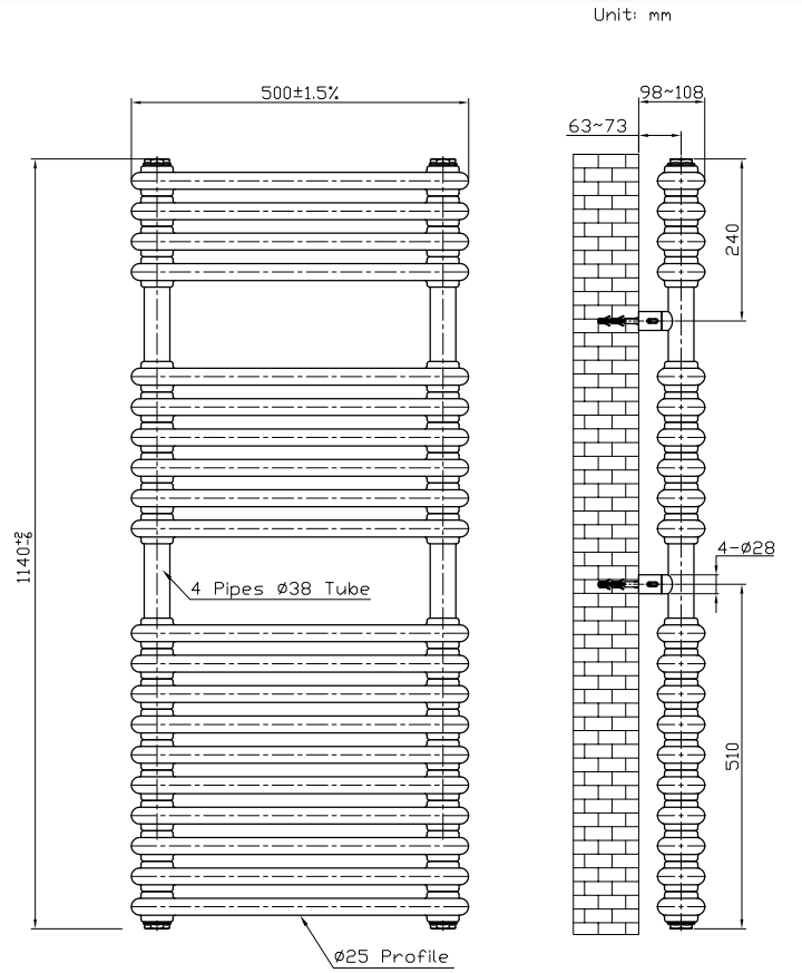 Kartell K-VIT Kolumn Towel Rail 1140mm x 500 Anthracite and White Gloss (KOL1140-500A)(KOL1140-500WT)