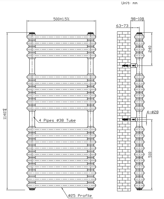 Kartell K-VIT Kolumn Towel Rail 1140mm x 500 Anthracite and White Gloss (KOL1140-500A)(KOL1140-500WT)
