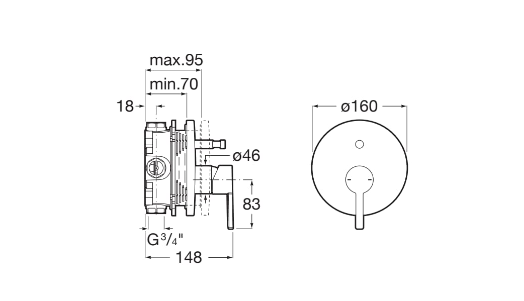 Roca Naia Built in Bath Shower Mixer Rose Gold (2 outlets) (A5A0B96RG0)