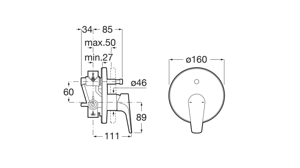 Roca Atlas Built In Bath Shower Mixer Chrome (A5A0690C00)
