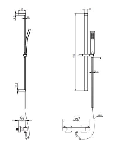 Kartell K-VIT Pure Option 4 Thermostatic Bar Shower with Adjustable Slide Rail Kit – Chrome (SHO029PR)