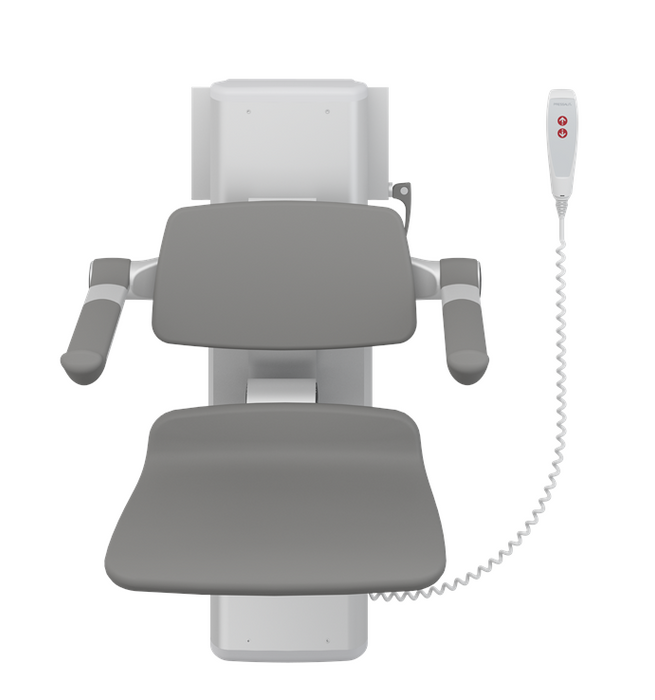 Pressalit PLUS Shower Seats 450, Incl. Back- And Armrests, 500 mm Electrically Height Adjustable With Wired Hand Control Grey (R7664112)