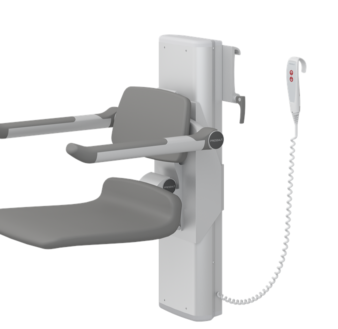 Pressalit PLUS Shower Seats 450, Incl. Back- And Armrests, 500 mm Electrically Height Adjustable With Wired Hand Control Grey (R7664112)
