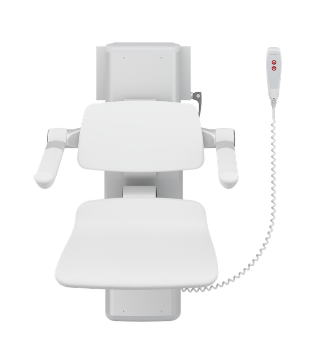 Pressalit PLUS Shower Seats 450, Incl. Back And Armrests, 500 mm Electrically Height Adjustable With Wired Hand Control (R7664000)