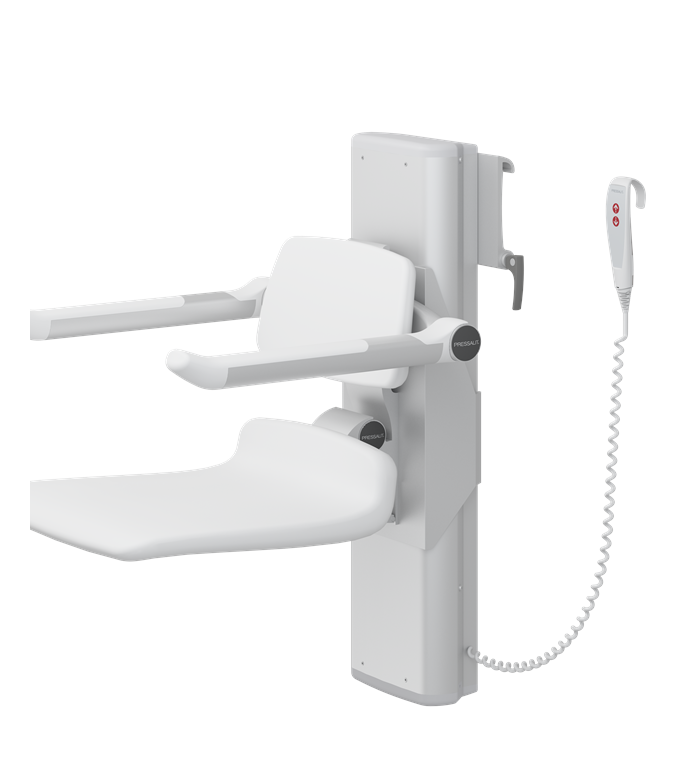Pressalit PLUS Shower Seats 450, Incl. Back And Armrests, 500 mm Electrically Height Adjustable With Wired Hand Control (R7664000)