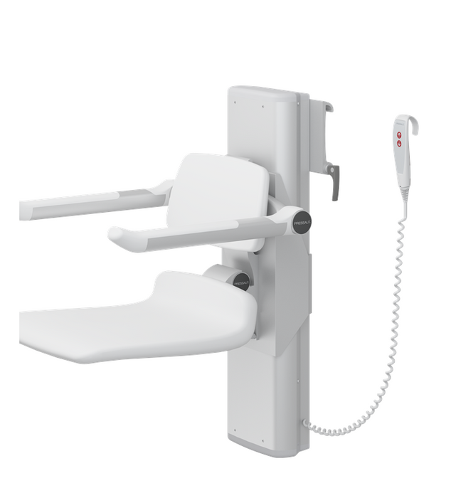 Pressalit PLUS Shower Seats 450, Incl. Back And Armrests, 500 mm Electrically Height Adjustable With Wired Hand Control (R7664000)