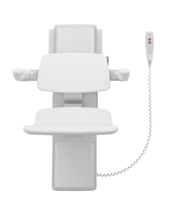 Pressalit PLUS Shower Seats 450, Incl. Back And Armrests, 500 mm Electrically Height Adjustable With Wired Hand Control (R7664000)