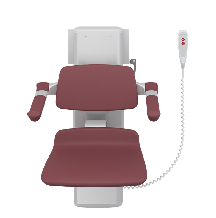 Pressalit PLUS Shower Seat 450, Electrically Height Adjustable And Manually Sideways Adjustable Red (R7664035)