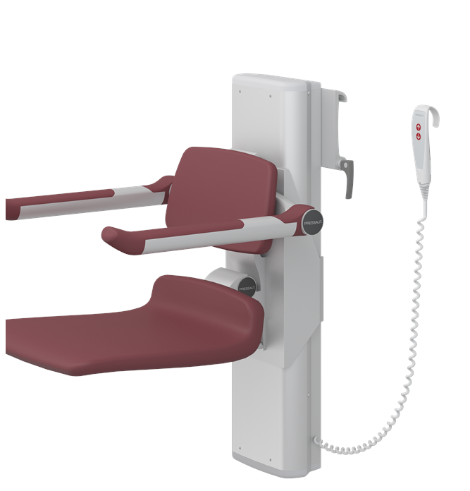 Pressalit PLUS Shower Seat 450, Electrically Height Adjustable And Manually Sideways Adjustable Red (R7664035)
