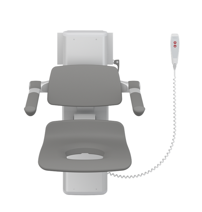 Pressalit PLUS Shower Seat 450 With Aperture, Electrically Height Adjustable And Manually Sideways Adjustable Anthracite Grey (R7665112)