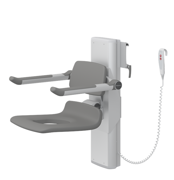 Pressalit PLUS Shower Seat 450 With Aperture, Electrically Height Adjustable And Manually Sideways Adjustable Anthracite Grey (R7665112)