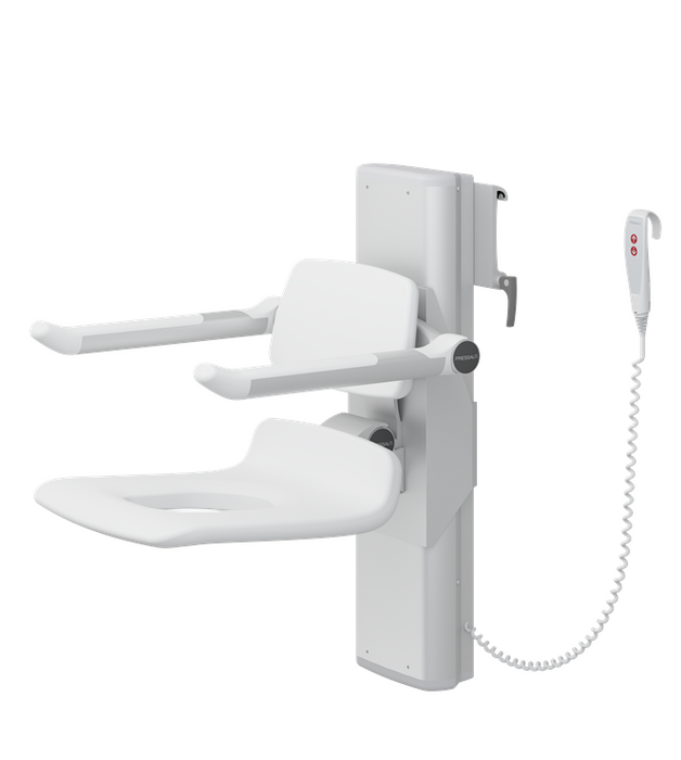Pressalit PLUS Shower Seat 450 With Aperture, Electrically Height Adjustable And Manually Sideways Adjustable White (R7665000)