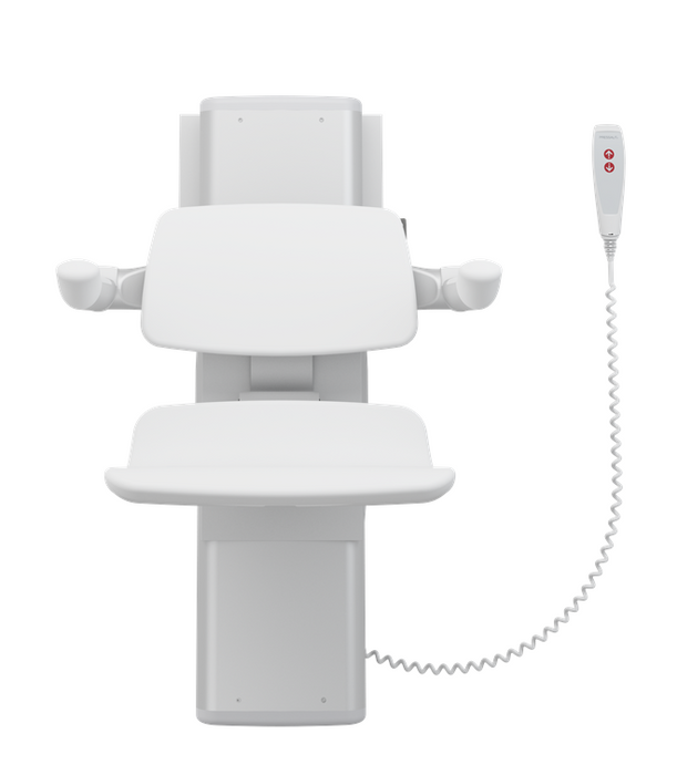 Pressalit PLUS Shower Seat 450 With Aperture, Electrically Height Adjustable And Manually Sideways Adjustable White (R7665000)