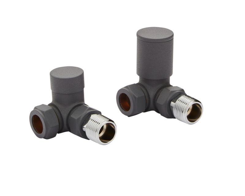 Kartell K-VIT Modern Straight or Angled Radiator Valve Twin Packs Textured Grey (GREY-STR)(GREY-ANG)
