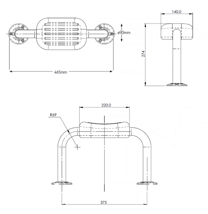 AKW PU Padded Back Rest Rail Grey (01190GR)