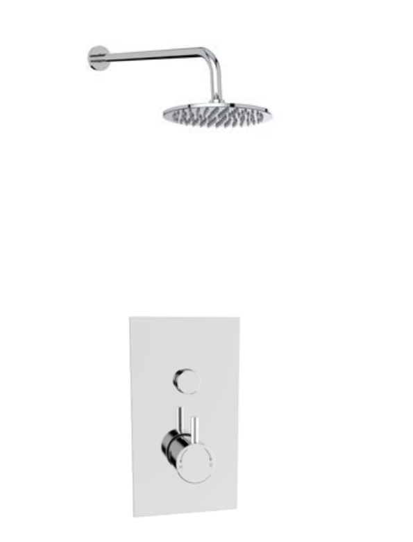 Kartell K-VIT Plan Option 9 Concealed Single Round Push Button Shower Set with Fixed Overhead Drencher – Chrome (SHO006PL)(SHO083DE)