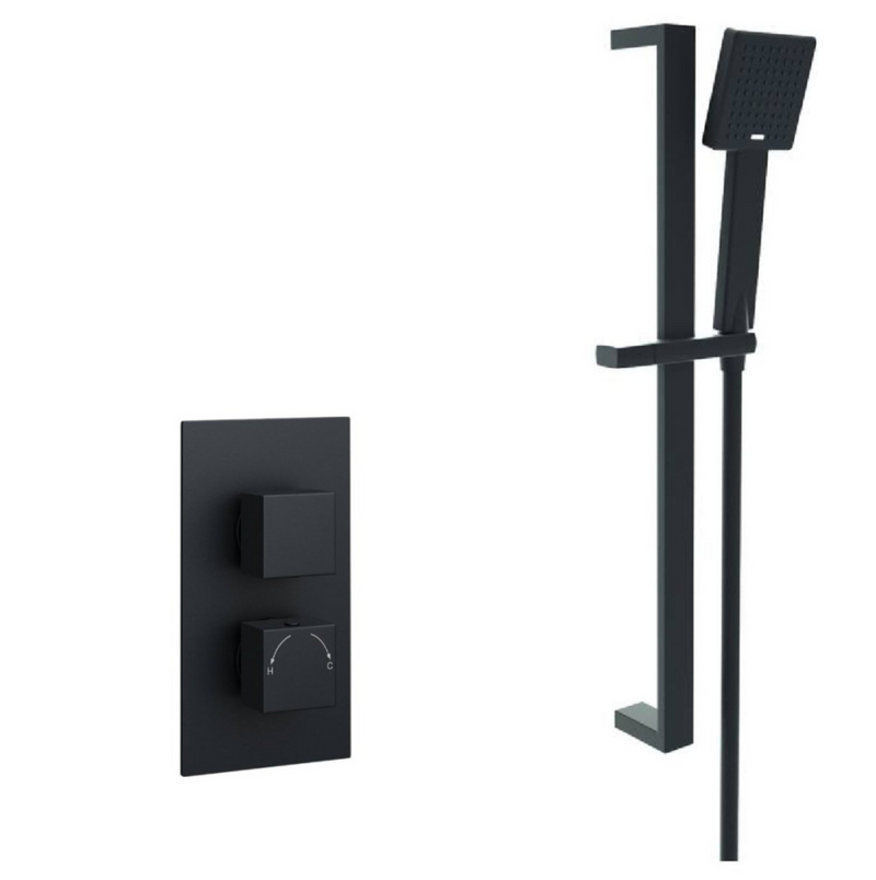 Kartell K-VIT Nero Square Option 3 Concealed Thermostatic Shower Set with Adjustable Slide Rail Kit – Matt Black (SHO047NS)(SHO058NS)(SHO089NS)