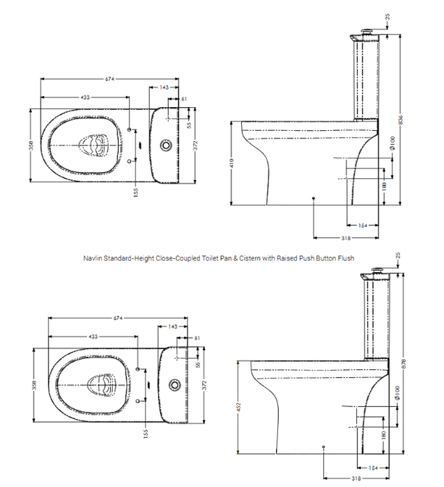 AKW Navlin Raised Height Close Coupled 750mm WC Suite Push Button (28324PB)