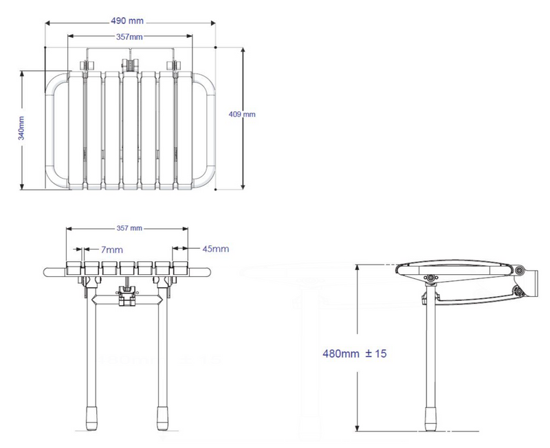 AKW Bama Slatted Compact Fold up Seat Grey (02020MG-LS)