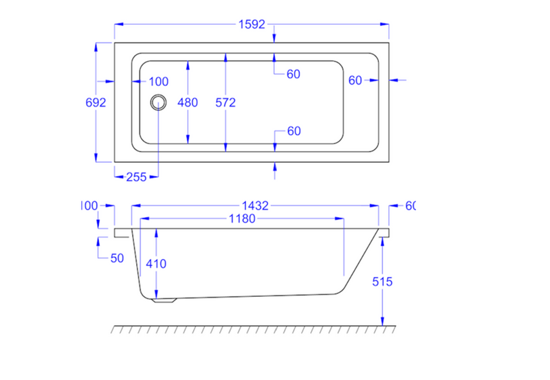 Kartell K-VIT Spirit Single Ended 1600x700 Bath with Legs (SPI1670SE)