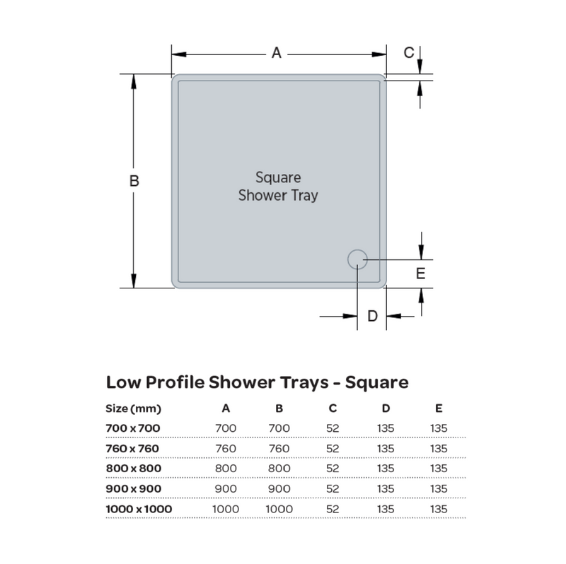 Kartell K-VIT 800 x 800mm Square Anti-Slip Low Profile Shower Tray (UNAS800S)