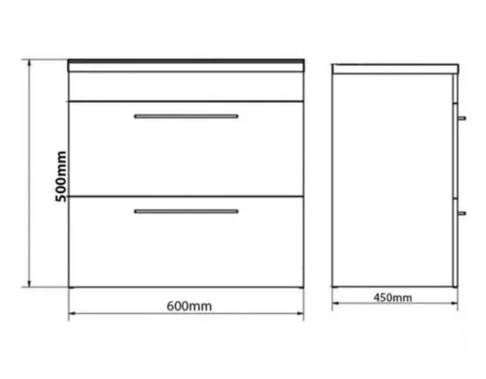 Kartell K-VIT Purity 600mm Wall Mounted 2 Drawer Unit with Ceramic Worktop & Sit On Bowl-White Gloss (FUR022PU-FUR433PU-FUR435PU)