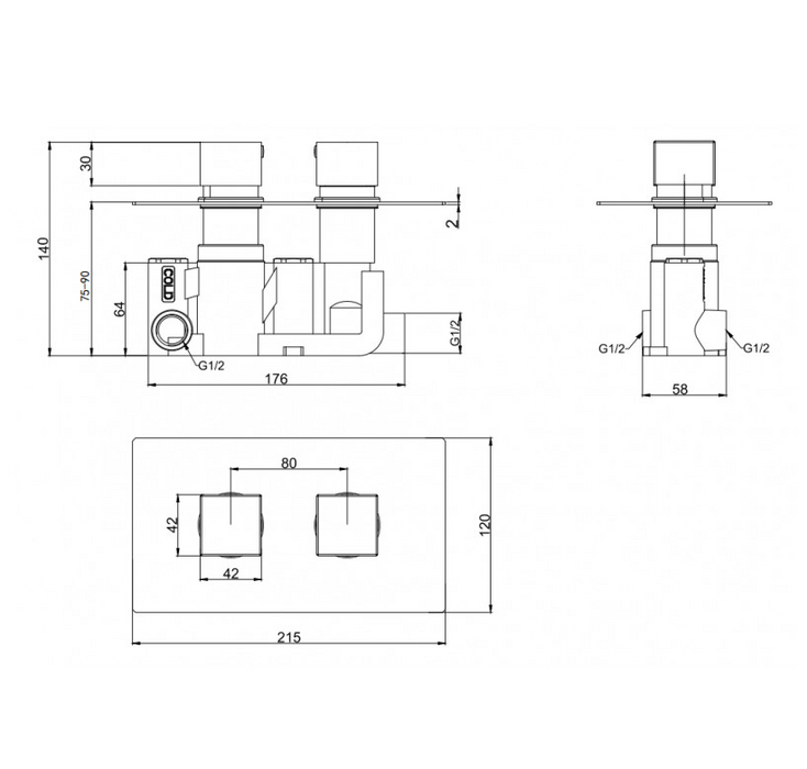 Kartell K-VIT Pure Option 2 Thermostatic Concealed Shower with Fixed Overhead Drencher (SHO026PR-SHO073CU)