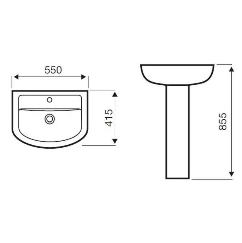 Kartell K-VIT Studio 550mm 1 Tap Hole Basin with Full Pedestal (POT290ST-POT451SE)