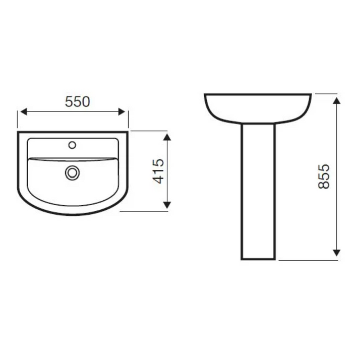 Kartell K-VIT Studio 550mm 1 Tap Hole Basin with Full Pedestal (POT290ST-POT451SE)
