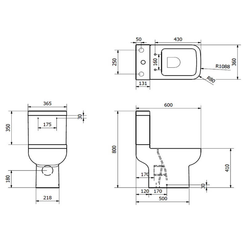 Kartell K-VIT Options 600 Close Coupled WC with Cistern & Soft Close Seat (POT080OP-POT600SE-POT082OP)