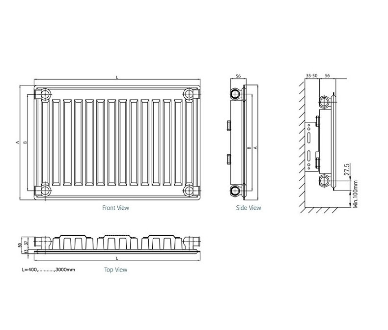 Kartell K-RAD Type 11 Single Panel Radiator 600mm x 800mm White (S608K)