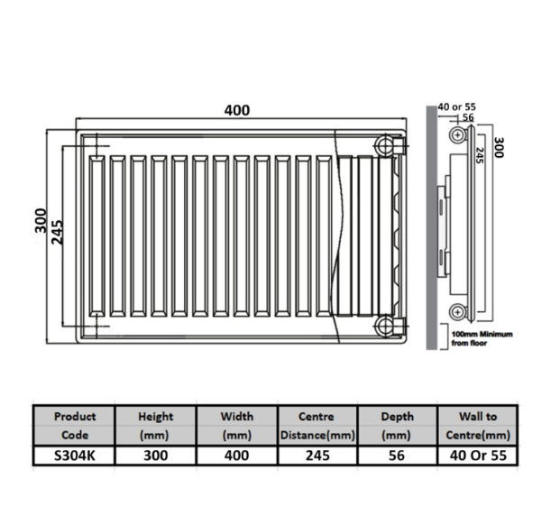 Kartell K-RAD Type 11 Single Panel Radiator 300mm x 400mm White (S304K)
