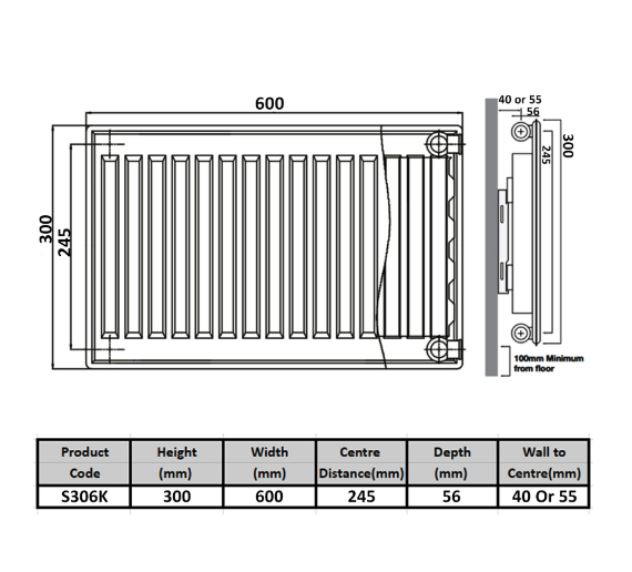Kartell K-RAD Type 11 Single Panel Radiator 300mm x 600mm White (S306K)