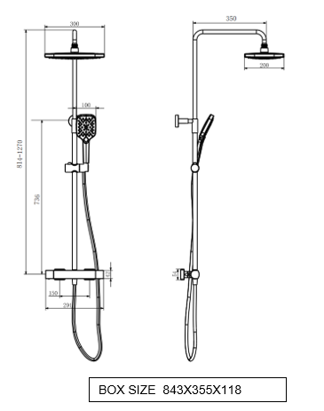 Kartell K-VIT Kolt Option 1 Thermostatic Bar Shower with Overhead Drencher and Sliding Handset – Matt Black (SHO310KBL)