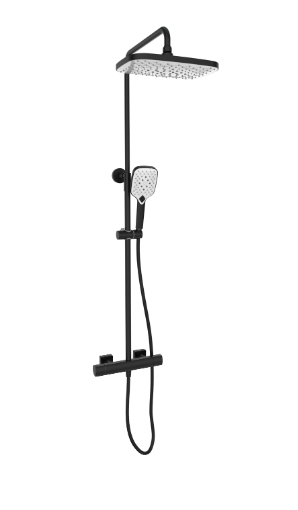 Kartell K-VIT Kolt Option 1 Thermostatic Bar Shower with Overhead Drencher and Sliding Handset – Matt Black (SHO310KBL)